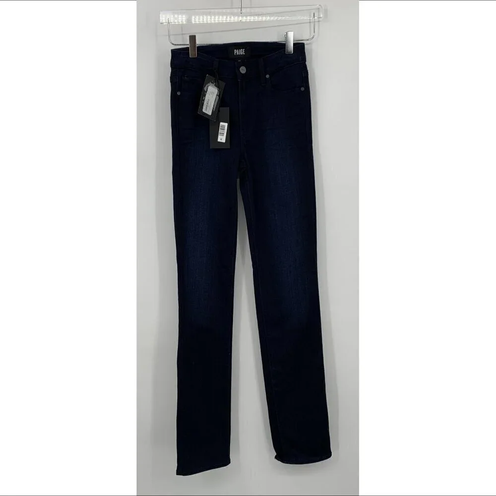 Paige Hoxton straight leg jeans Lana dark blue wash high rise stretch new 24